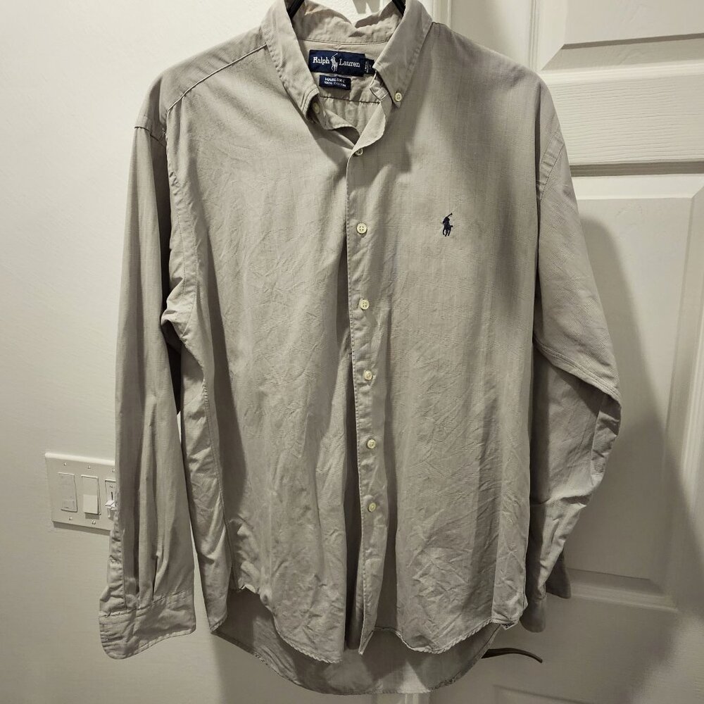 Ralph Lauren Long Sleeve Grey Botton Down Shirt Marlowe Cotton Medium